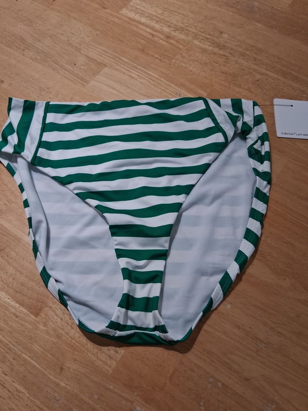Gibson Latimer Green and White Striped Bikini Bottom
